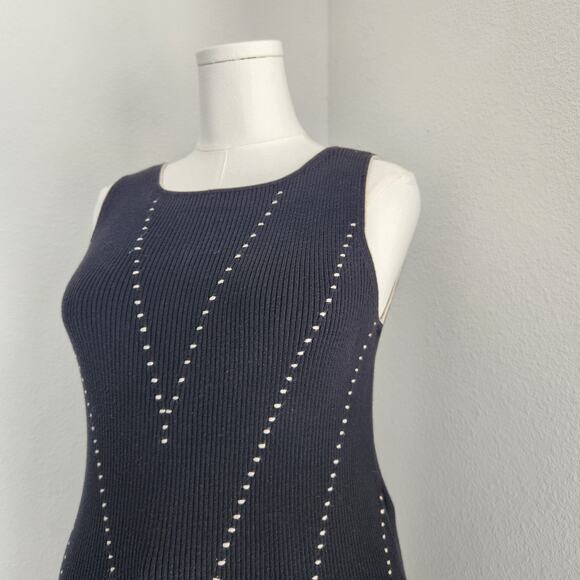 Vintage 90s Casual Corner Black Tan Ribbed Cotton Sleeveless Knit Tank Top S - Picture 2 of 5